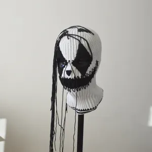 Custom Distressed Baddie Gangsta 3 Hole Crochet Ghost Ski Mask Creepy Clown Balaclava Knit Halloween Hat - Product Image 6