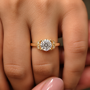 Bagues solitaires classiques à fleurs, diamant rond cultivé en laboratoire, or jaune 14 carats, bagues de mariage, certifiées IGI, bagues d'anniversaire - Product Image 2