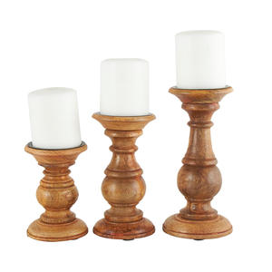 Juego de portavelas de madera de mango sostenible al por mayor de 3 soportes de portavelas de madera vintage de alta calidad venta directa de fábrica - Product Image 4