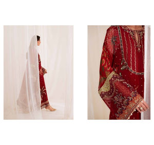 Ssumaira <b>Present</b> Omara festive <b>eid</b> collection by Nureh Embroidered Embellished silk & chiffon jacquard collection Anarkali - Product Image 5