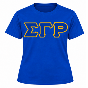 T-shirt bleu royal Sigma Gamma Rho avec imprimé lettres grecques dorées, manches courtes, col rond, vêtement de sororité, haut décontracté classique - Product Image 3