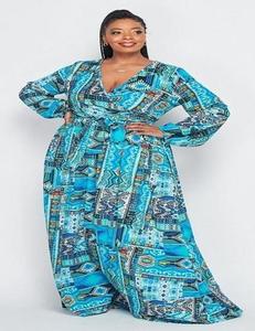 Vestido Maxi de Algodón con Estampado Floral para Mujer |   Vestido playero bohemio de manga larga con cuello en V, cintura natural y corte recto |   Verano - Product Image 3
