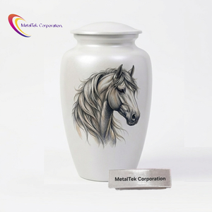 Premium Adult Aluminum Cremation Urn For <b>Ashes</b> Printed Horse Memorial Decorative <b>Keepsake</b> Jars Secure Threaded Lid Funeral Urns - Product Image 1