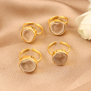 Best Selling Natural Druzy Agate <b>Adjustable</b> <b>Rings</b> Raw Gemstone Handmade 18k Gold Plated Brass Vintage Women's Gift Birthday - Product Image 5