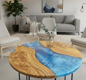 Mesa de Comedor de Resina y Madera de Acacia Hecha a Mano, Moderna y de Lujo, Impermeable, para Sala de Estar, Bodas, Aniversarios, Jubilaciones, Condolencias, Diwali - Product Image 4