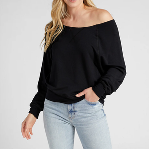 Sudadera de lana premium para mujer con cuello ancho y hombros caídos, estampado frontal personalizado, lavado ácido, informal, manga larga, anti-bolitas, para invierno - Product Image 3