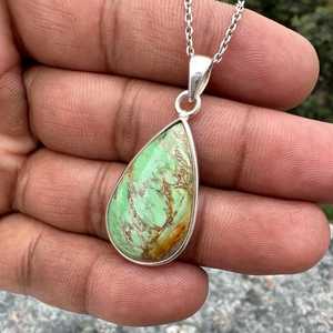 Pendentif artisanal en argent sterling avec variscite australienne en forme de goutte, serti clos, bijou de fiançailles vintage, plaqué argent/or - Product Image 3