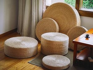 Vietnamese Handwoven Water Hyacinth Floor Cushion Rustic <b>Round</b> Meditation Seat <b>Pouf</b> Ottoman Furniture - Product Image 1