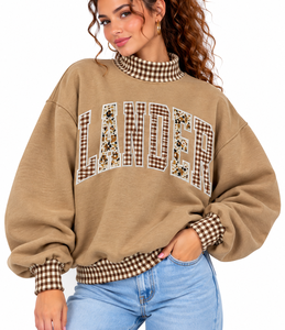 Wholesale Oversized Women’s <b>Mock</b> Neck Sweatshirt Custom Applique Embroidery 100% Cotton Fleece Streetwear Pullover - Product Image 6