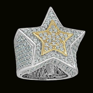 <b>Mens</b> Iced Moissanite Star <b>Ring</b> Two Tone 925 Sterling <b>Silver</b> Gold Trim Hip Hop <b>Ring</b> <b>Men</b> Bling Jewelry Statement Luxury Style - Product Image 5