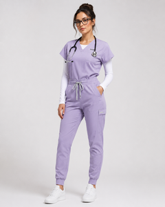 FAWKES SPORTS Unisex Navy Nurse <b>Scrub</b> <b>Set</b> with Polyester/Cotton Woven Fabric Pink Drawstring Pockets for Hospital Use - Product Image 3