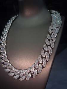 Collier chaîne cubaine glacée en moissanite, bijoux hip-hop bling, vente en gros, pour hommes et femmes, plaqué or 14 carats, certifié IGI, argent et or - Product Image 3