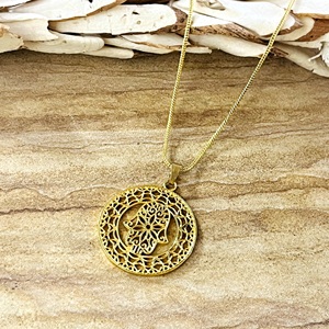Pendentif Bohème Main de Fatma en Laiton Plaqué Or 18 carats pour Femme, Bijou Ethnique Filigrane Mandala, Vente en Gros OEM ODM, Forte Demande - Product Image 4