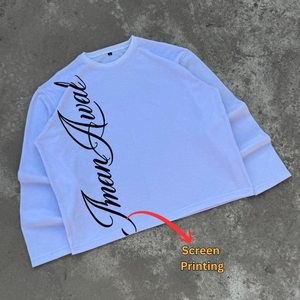 Camiseta Corta de Manga Larga de Algodón 100% con Tejido Waffle Térmico, Impresión Personalizada, para Hombre y Mujer, Ropa Urbana, Fabricante Mayorista - Product Image 1