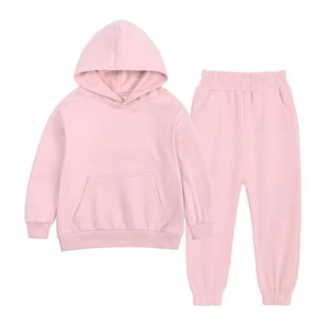 Girls <b>Purple</b> Hooded Tracksuit Set Full Sleeve Casual Cotton Autumn Wear With Side Pockets Elastic Waist Solid Color Regular Fit - Product Image 2