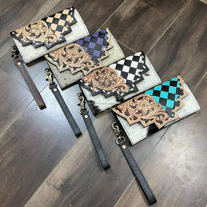 Western Hand Tooled Cow Leather Fringe Crossbody Bag with Turquoise Diamond & Matching Wallet Set Handcrafted Boho Style Purse - Product Image 4