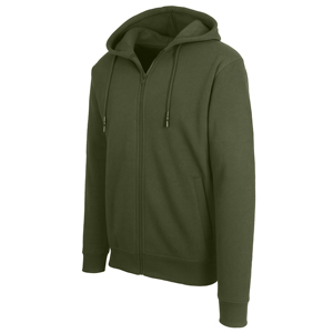 Sweat-shirt à capuche zippé pour homme, couleur vert olive foncé, en molleton de coton, coupe décontractée, pour l'automne - Product Image 1