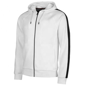 Blanc noir côté rayé 100% coton hommes fermeture éclair jusqu'à sweats à capuche hiver polaire Logo personnalisé blanc surdimensionné unisexe hommes sweats à capuche - Product Image 1