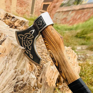 Decorative Industrial Grade Norse Viking <b>Axe</b> with Heritage Inspired Head Patterns Handcrafted Wood Handle Premium Construction - Product Image 5