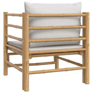 โซฟาสวนสีเทาอ่อน โพลีเอสเตอร์ 100% พร้อมเก้าอี้สวนไม้ไผ่ธรรมชาติ นั่งสบายและมีสไตล์ - Product Image 5