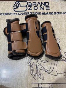 BRAND ZONE Equine Boots Patent Leather Horse Tendon Brushing Boots Splint Boots with 8MM Neoprean and Faux Fur <b>Equestrian</b> horse - Product Image 2