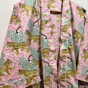 Kimono corto con estampado de leopardo, bata de algodón indio, ropa de playa, albornoz, vestido corto estilo bohemio para fiesta - Product Image 1
