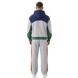 Sudadera con capucha de forro polar grueso con diseño de paneles y bloques de color, cremallera completa y detalles de ribete modernos, estilo OEM de fábrica, para hombre, conjunto de jogger de ropa urbana. - Product Image 3
