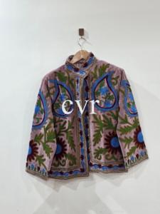 Manteau en velours brodé à la main, col mandarin, motif floral, vêtement d'extérieur d'automne, manches longues, style bohème, grande taille pour femmes - Product Image 1