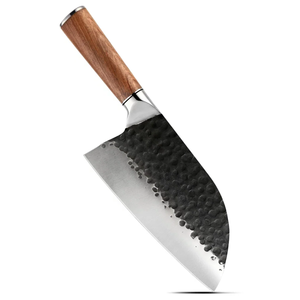 Handmade Ambidextrous Cleaver <b>Knife</b> in Carbon Steel with Wood Handle and Leather Sheath Dishwasher <b>Safe</b> - Product Image 1