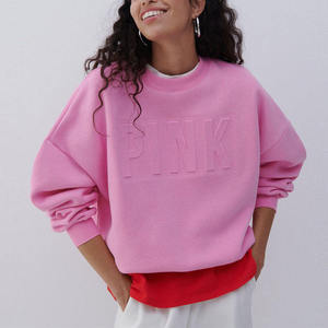 Sudadera con capucha rosa de algodón de alta calidad, unisex, con hombros caídos, de felpa, con relieve, holgada, anti-bolitas, personalizable - Product Image 1