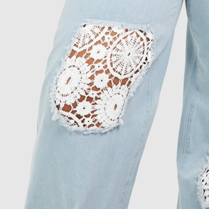 2026 High Waist Wide Leg Denim <b>Pants</b> With <b>Sequin</b> Embroidery Full Length Stonewashed Blue Women's Jeans - Product Image 5