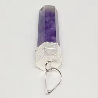Collar con Colgante de Amatista Natural Morada al por Mayor, Piedra de Cuarzo Curativa con Punta de Cristal de 35-40mm, Cadena Plateada, Reiki