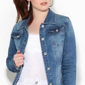 Custom Women's Slim Fit Light Blue <b>Denim</b> <b>Jacket</b> Button Front Long Sleeve Stretch Jean <b>Jacket</b> with Chest Pockets Wholesale - Product Image 6
