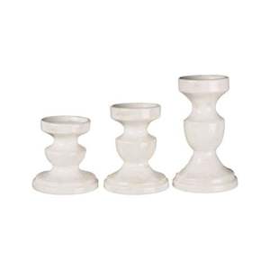 Antique Farmhouse Decorative Candle Holder <b>Set</b> White Glazed Pottery Candle Stick Stand Luxury Centerpiece Wooden Candle Pillar - Product Image 1