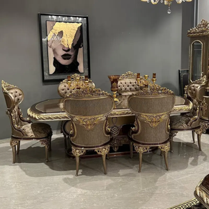 Juego de Comedor de Alta Gama Europeo de Madera Maciza de Caoba, Color Marrón Oscuro con Detalles Dorados, Muebles de Lujo para Comedor de Villa o Apartamento - Product Image 2