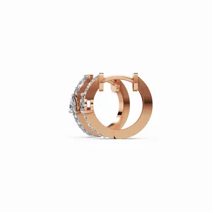 Pendientes de Aro con Diamantes Pavé de Diseño Único, Corte Redondo y en Forma de Pera, en Oro Rosa de 18K, para Mujer - Product Image 4