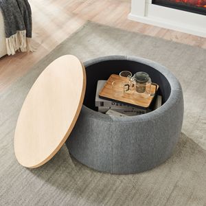 2 in 1 Function Round <b>Storage</b> Ottoman Dark Grey <b>Stool</b> & End Table - Product Image 4