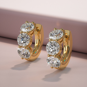 Hermosos Pendientes de Aro con Seis Diamantes Cultivados en Laboratorio, 1/2 Quilate, Aro con Engaste de Puntas, Oro Sólido Puro de 14k, Joyería Fina - Product Image 1