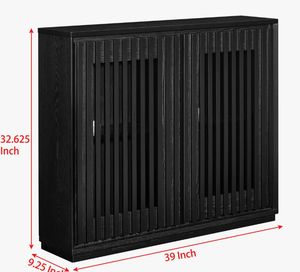 Meuble de rangement moderne en bois noir, buffet étroit, console avec portes à fentes verticales, vente en gros d'usine MDF - Product Image 3