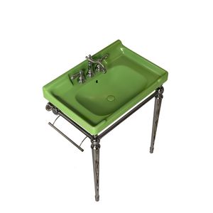 Lavabo da Bagno VICI in Ceramica Verde da 28 Pollici, Montaggio a Parete, 3 Fori Pre-Forati per Rubinetto, Rubinetto Indipendente in Acciaio Inox - Product Image 3