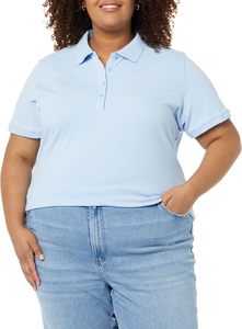 Camiseta Polo de Manga Corta para Mujer, Color Verde Sólido, Corte Regular, 100% Algodón, Tejido Oxford, Estilo Liso Teñido - Product Image 5