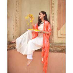 Ensemble de costume en coton et mousseline de soie blanc soleil - Taille XS - Product Image 3