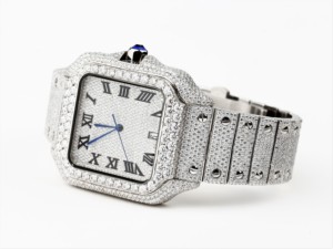 Reloj Plateado con Incrustaciones de Diamantes, Cuadrado, con Números Romanos, Totalmente Cubierto de Diamantes, Automático, Estilo Hip Hop, para Hombre, Joyería de Lujo Premium - Product Image 3