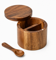 Boîte à sel en bois d'acacia naturel, écologique, sans danger pour les aliments, avec couvercle pivotant et cuillère, finition mate lisse, capacité 201-300 ml