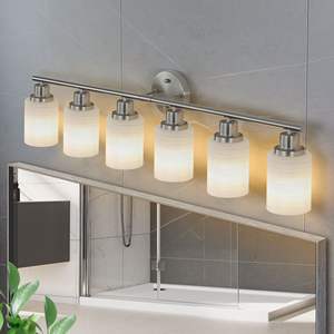 Moderna applique da parete in nichel spazzolato a 6 luci con paralumi in vetro smerigliato per l'illuminazione del corridoio del bagno (senza lampadine incluse) - Product Image 2