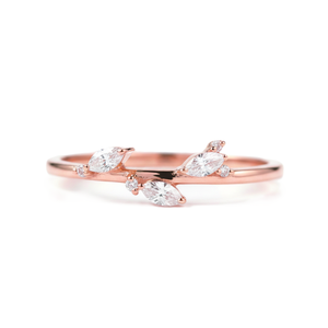 Marquise Round Lab Grown Diamond 10K 14K Solid Gold Cluster <b>Ring</b> Minimalist Leaf Design <b>Dainty</b> <b>Ring</b> Proposal <b>Ring</b> Romantic <b>Ring</b> - Product Image 1