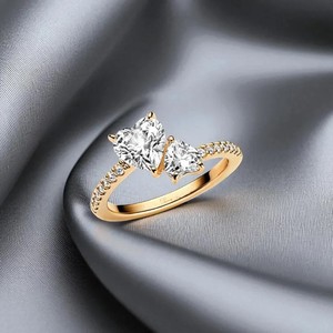 Anillo de Oro con Doble Corazón, Anillo de Promesa para Mujer, Joyería Romántica Minimalista, Regalo de Aniversario Único para Ella - Product Image 2