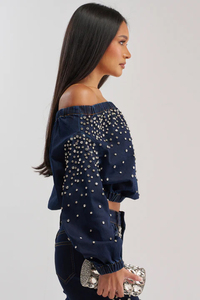 Women's <b>Off</b> Shoulder Knitted 2-Piece Set With Rhinestone Dot Pattern Loose Fit Full Sleeve Top And Pants Spring Summer Casual - Product Image 2
