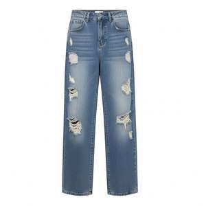 Nouveau Jean en Denim Femme Grande Taille Taille Haute Jambe Large Décontracté à Trous et Pompons en Coton Personnalisé Vente en Gros - Product Image 3
