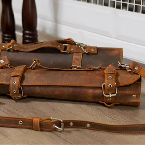 Sac de rangement pour couteaux en cuir véritable sur mesure, fait main, avec bandoulière réglable et amovible, étui pour couteaux de chef LKR-0287 - Product Image 2